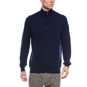 Forte Mens  Cashmere Mock Neck Cashmere 1/4-Zip Sweater, Blue